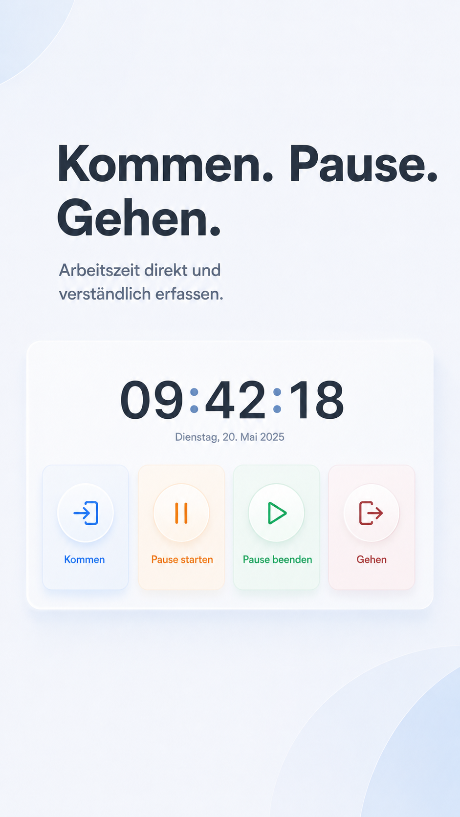 Digitale Stempeluhr mit Kommen, Pause und Gehen